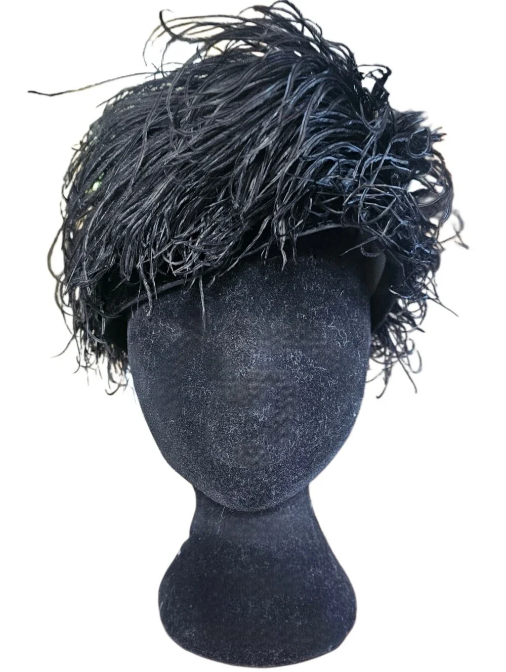 True Vintage Black Velvet Ostrich Feather Womens Hat - Picture 6 of 11